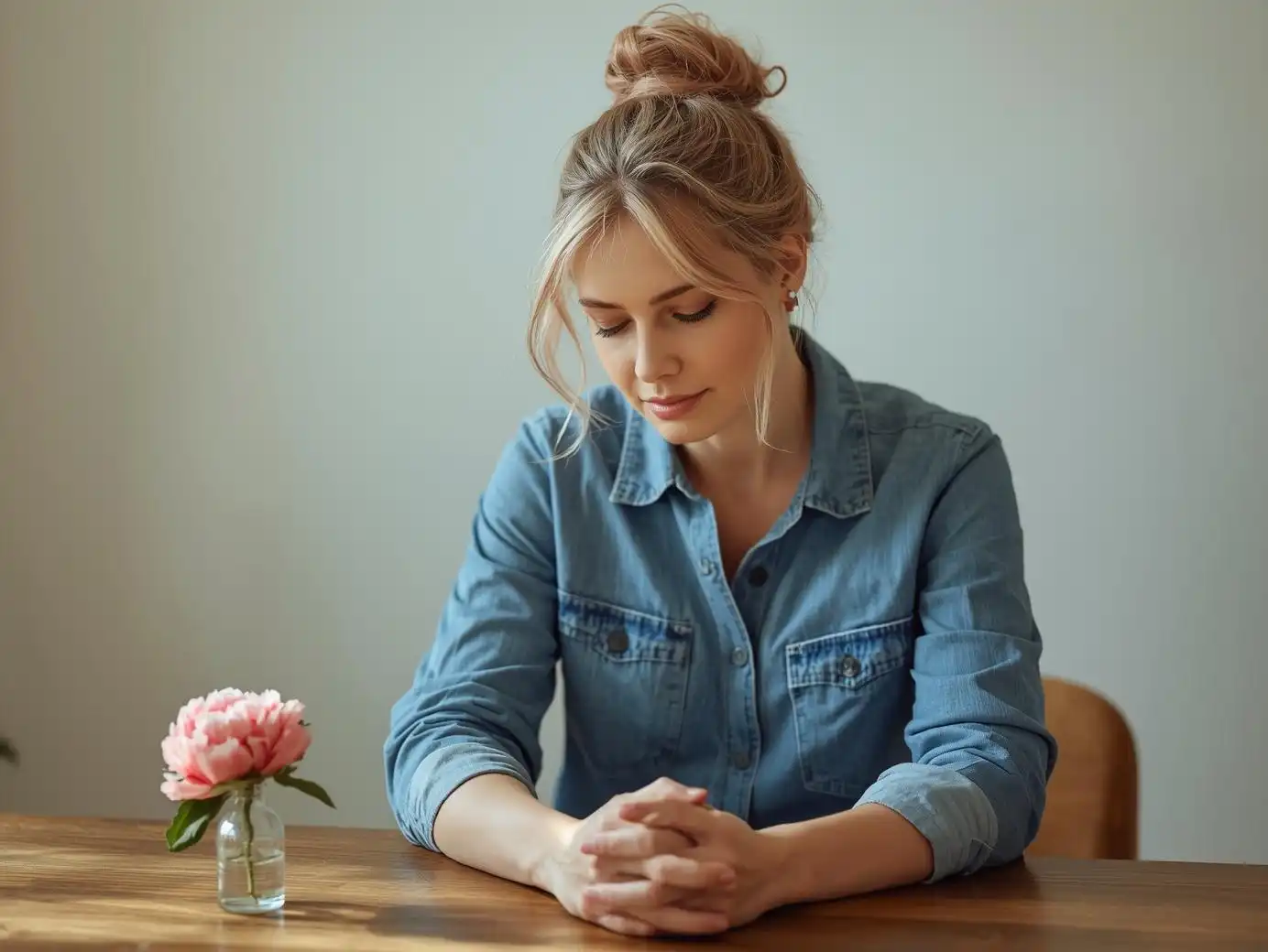 Femme fatiguée assise à un bureau, la tête dans les mains, entourée de symboles visuels du stress chronique (tension mentale, fatigue physique, cœur et intestin affectés), dans une ambiance douce et réaliste symbolisant l’épuisement et l’espoir