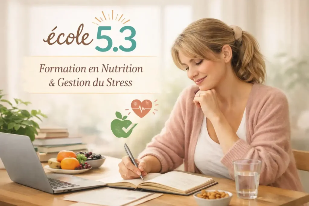 Femme étudiant la nutrition dans le cadre de sa formation à l’École 5.3 en santé nutritionnelle et gestion du stress